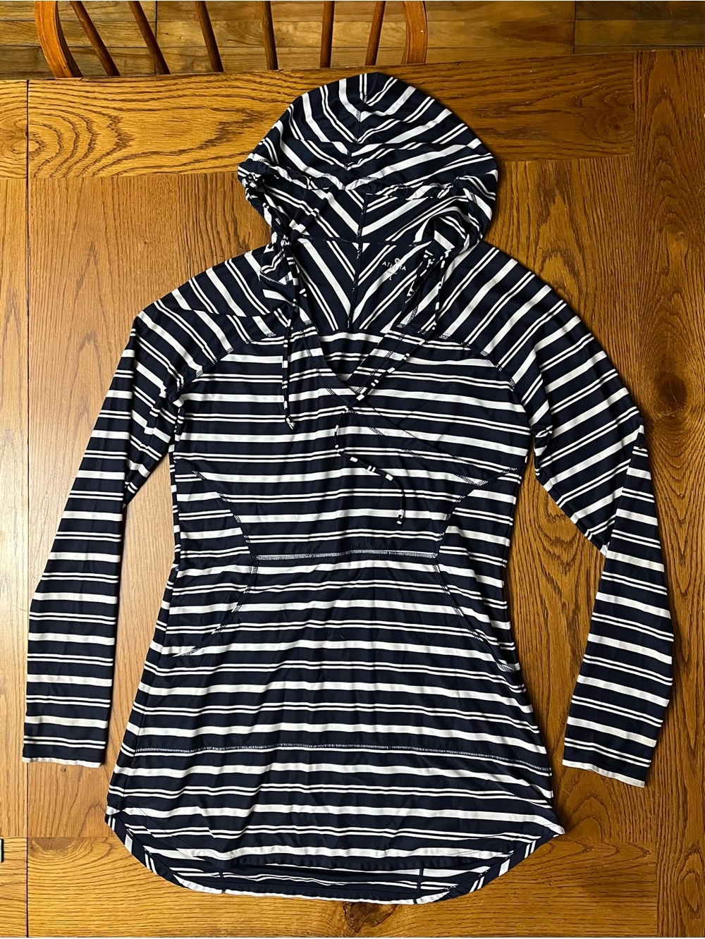 Athleta Navy & White Striped Hooded swim coverup